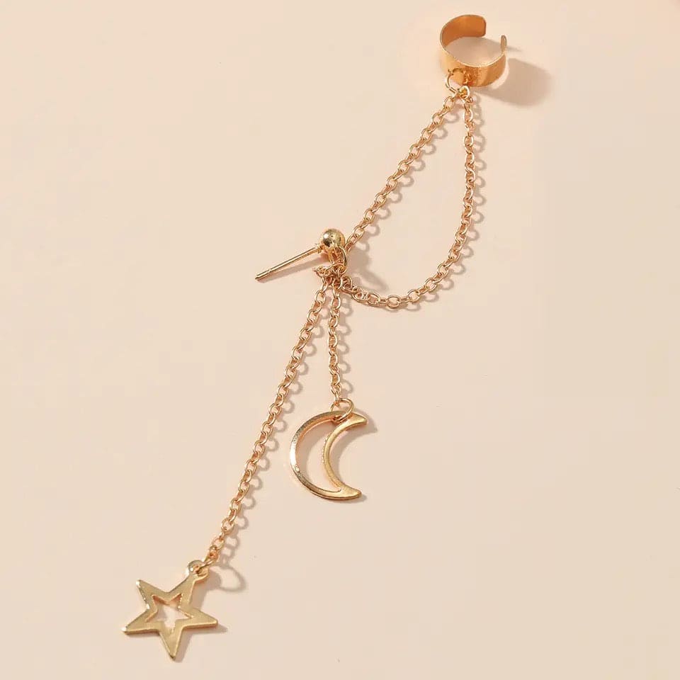 Star Moon Cuff Earring, Long Chain Earring for Women, Moon Stars Pendant, Stainless Steel Eardrop, Cartilage Long Tassel Ear Cuff, Bohemian Moon Star Clip Earrings for Women Star Moon Cuff Earring, Long Chain Earring for Women, Moon Stars Pendant, Stainless Steel Eardrop, Cartilage Long Tassel Ear Cuff, Bohemian Moon Star Clip Earrings for Women
